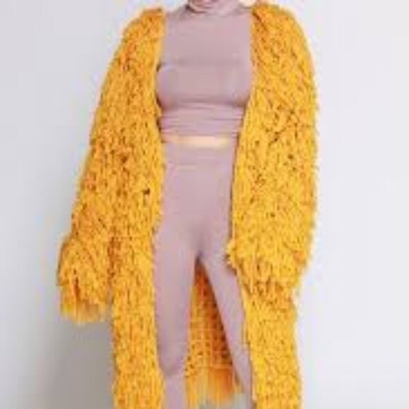 Mustard Yellow Shaggy Knit Cardigan - Picture 2 of 3